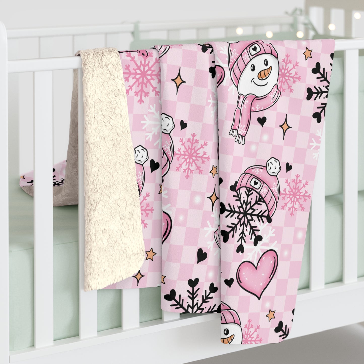 Pink Snowman Sherpa Fleece Blanket