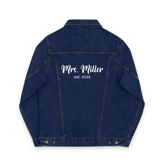 Personalized Mrs. Denim Jacket, Embroidered Jean Jacket for Newlyweds, Wedding Gift, Casual Style, Custom Denim Outerwear