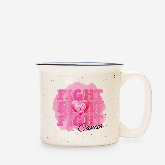 Fight Fight Fight Cancer Ceramic Camp Mug Speckled Cream 13oz
