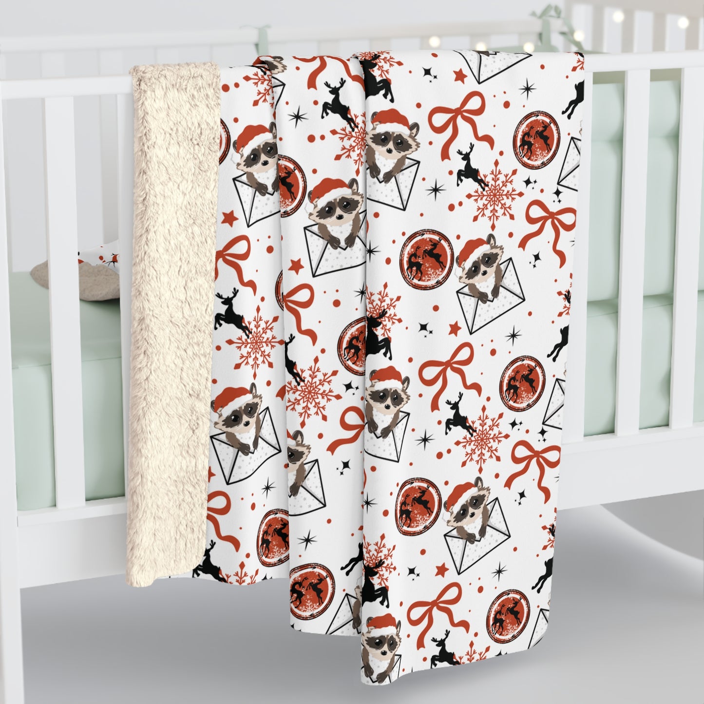 Raccoon Christmas Letter Sherpa Fleece Blanket