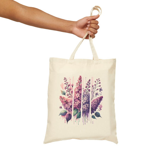 Lilac Vibes Cotton Canvas Tote Bag - Eco-Friendly Floral Shopper