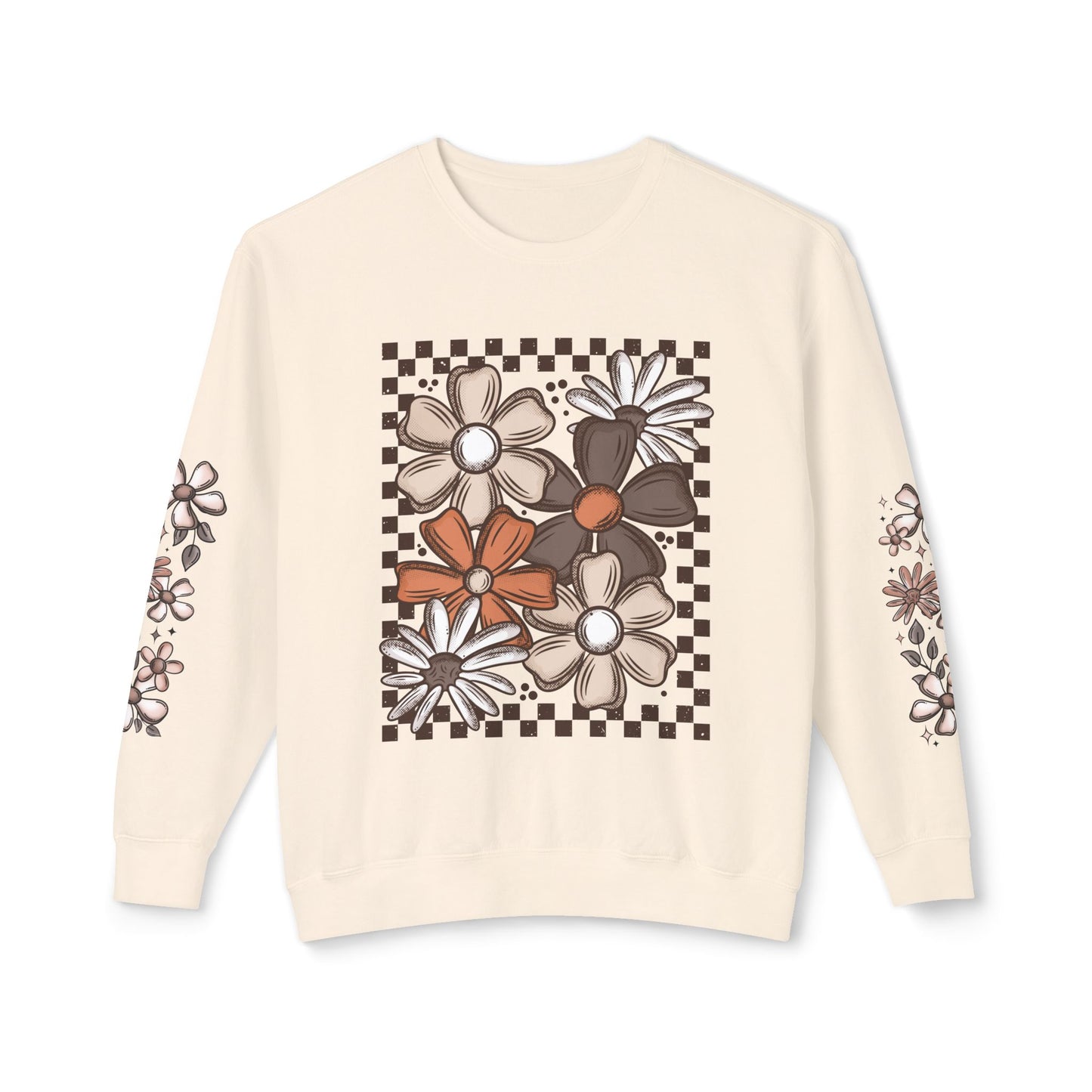 Fall Checkered Florals Lightweight Crewneck