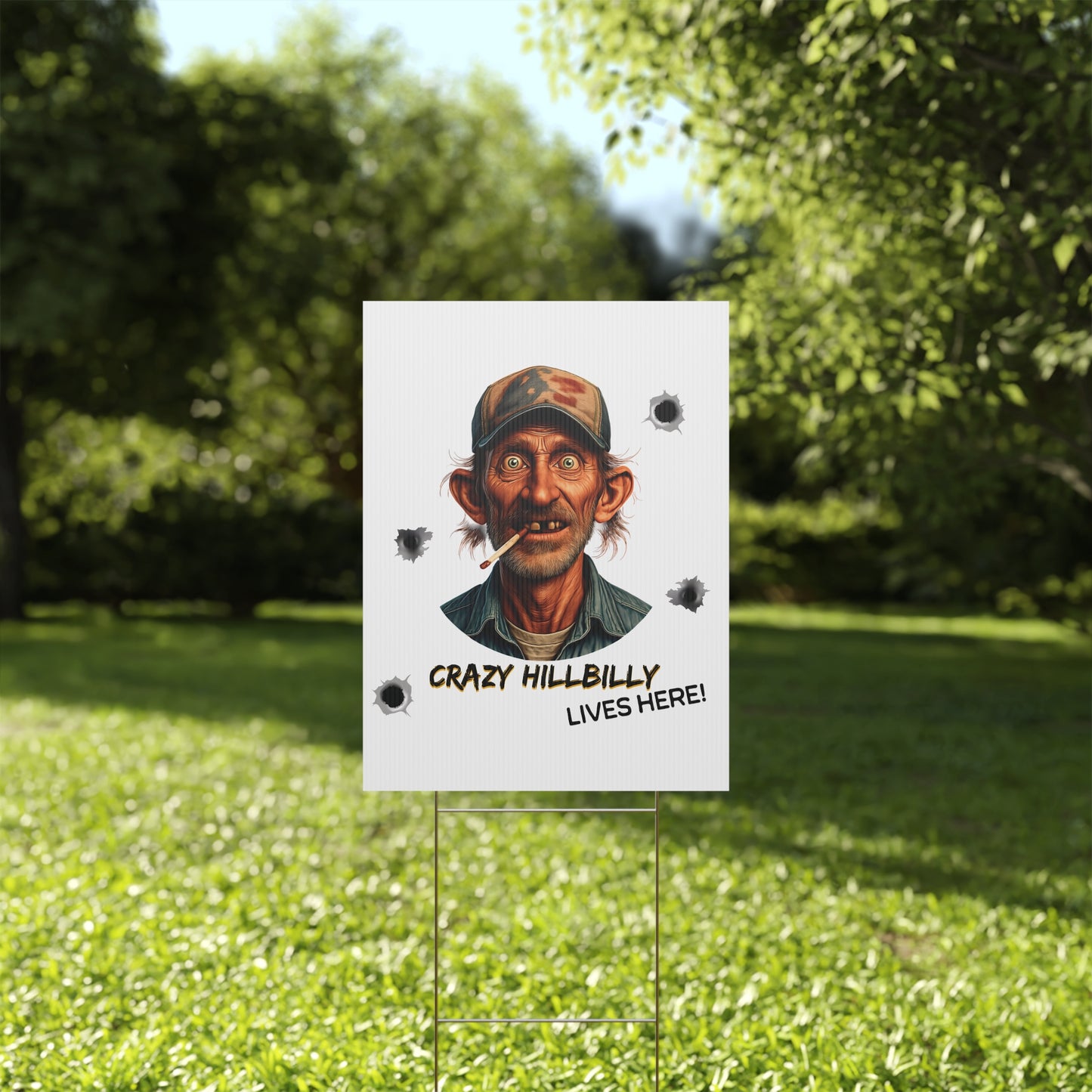 Crazy Hillbilly Plastic Yard Sign, Humorous Lawn Decor, Outdoor Welcome Sign