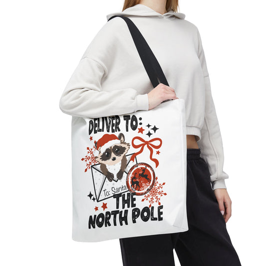 Deliver to the North Pole Raccoon Tote Bag